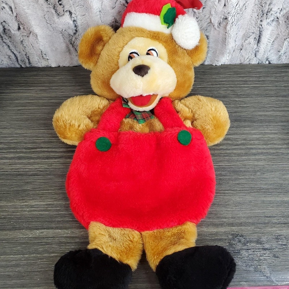 Santa's Best Brown Teddy Bear Front‎ / Rear Pocket 20" Christmas Stocking Decor